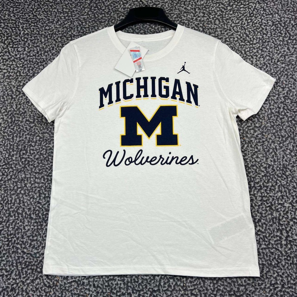 Nike Michigan Wolverines Shirt Women Medium White Short Sleeve Jordan Cotton New
